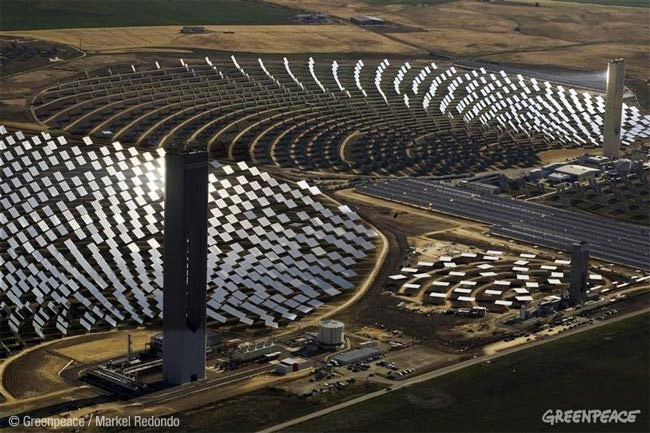 Campo de placas solares. Energía renovable