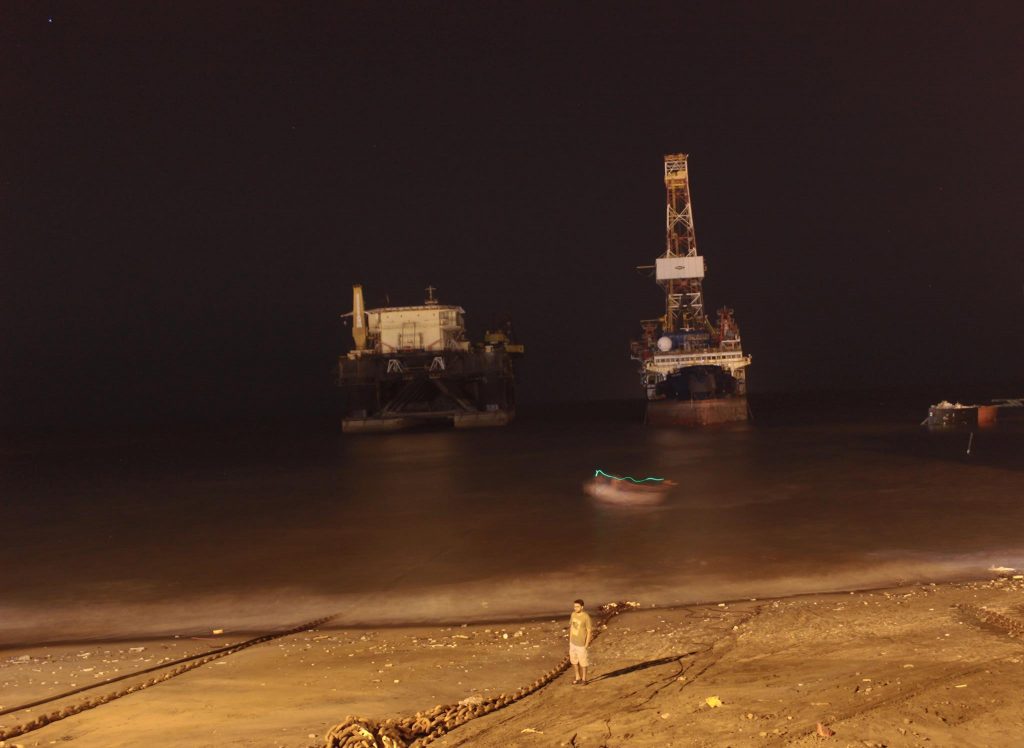 Noble Discoverer facing Alang beach, view at night.