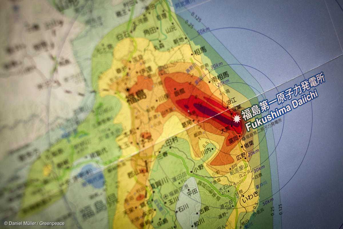 東電福島原発事故による、放射線の広がりを表した地図（早川由紀夫教授による放射能汚染地図）