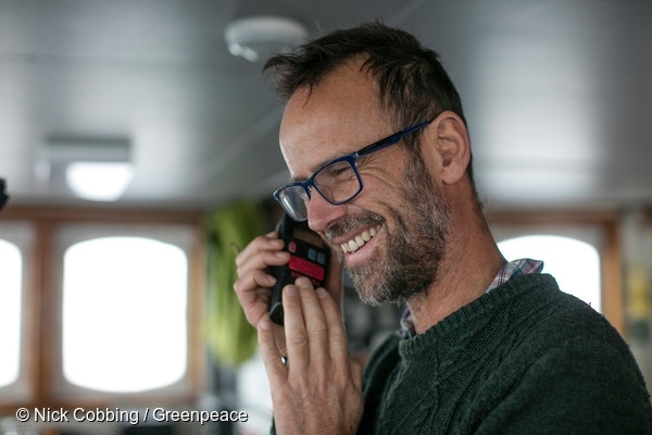 Captain Mike Fincken on the bridge of the Arctic Sunrise, 15/07/2016 © Nick Cobbing / Greenpeace