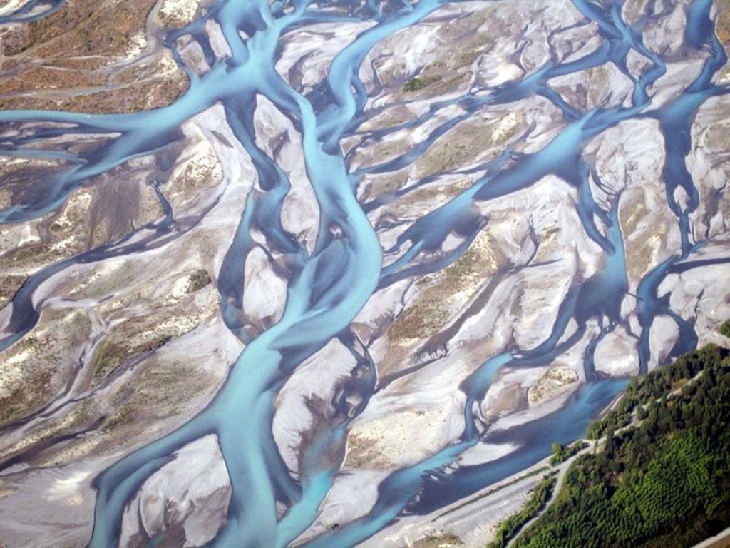 Aerial shot of a braided river Aerial shot of a braided river