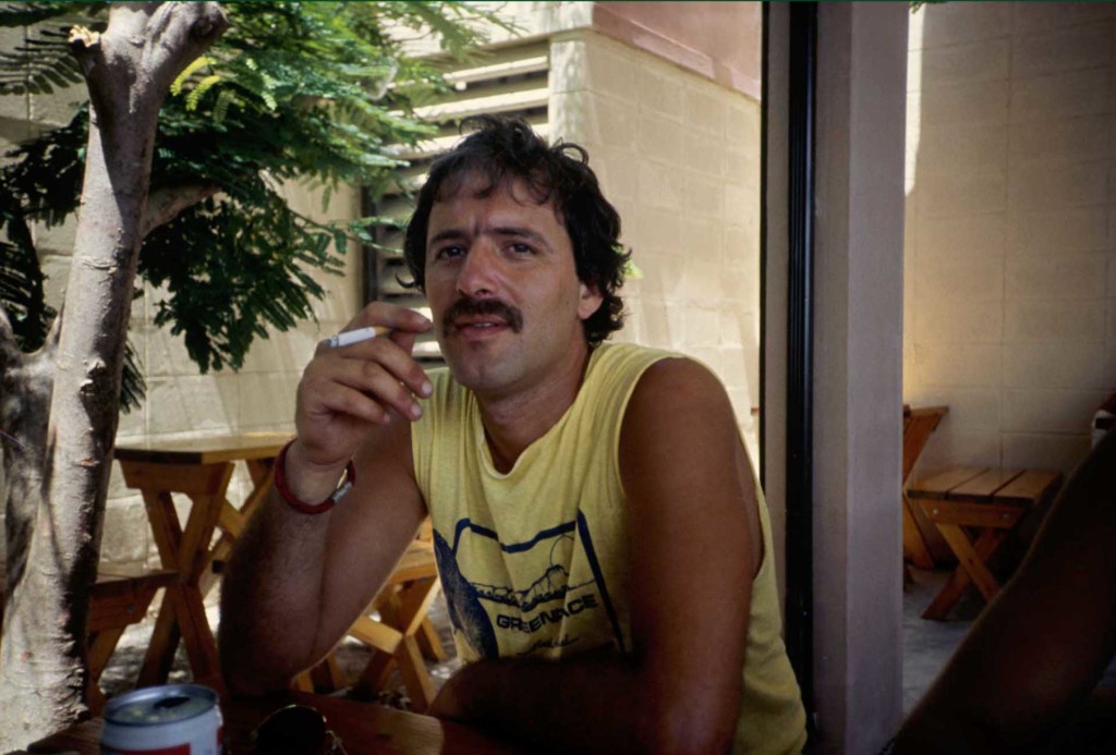Rainbow Warrior photographer Fernando Pereira smoking a cigarette.