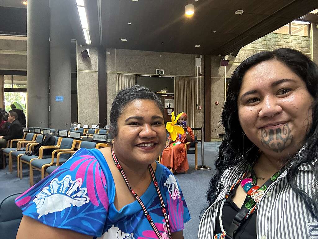 Juressa Lee at the INC3 negotiations in Nairobi about to settle into Contact Groups, with Luinalofa Vilila, Environment Officer | Niue Ministry of Natural Resources Department of Environment. Juressa Lee at the INC3 negotiations in Nairobi about to settle into Contact Groups, with Luinalofa Vilila, Environment Officer | Niue Ministry of Natural Resources Department of Environment.