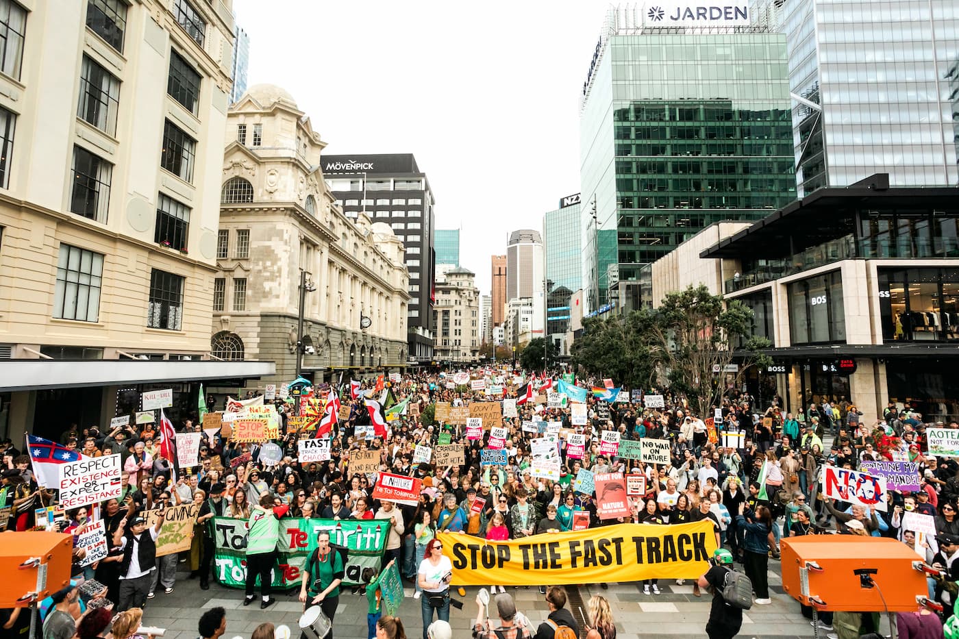 Over 20,000 marched down Queen Street to protest the Government's Fast Track Bill