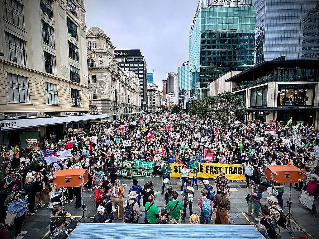 Over 20,000 people turned out in Auckland’s Aotea Square for the ‘March for Nature’ down Queen Street to protest the Luxon Government’s fast-track bill and ‘war on nature’. Over 20,000 people turned out in Auckland’s Aotea Square for the ‘March for Nature’ down Queen Street to protest the Luxon Government’s fast-track bill and ‘war on nature’.