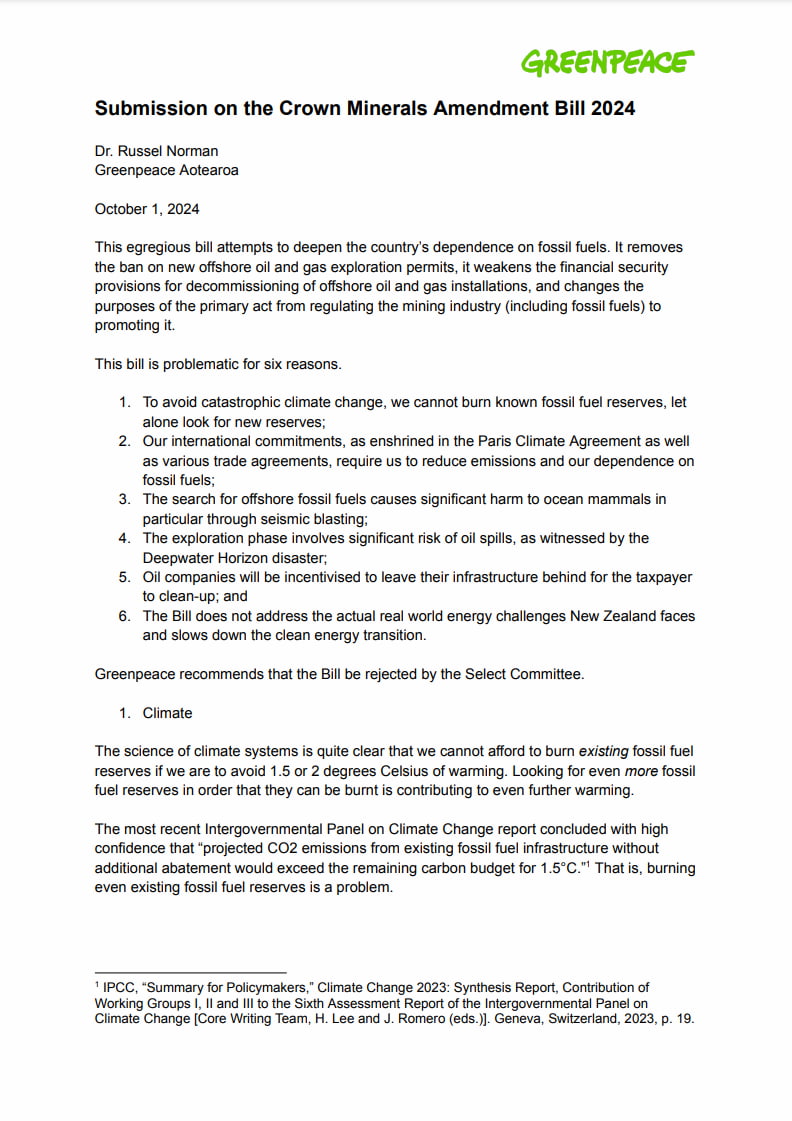 Submission on the Crown Minerals Amendment Bill 2024