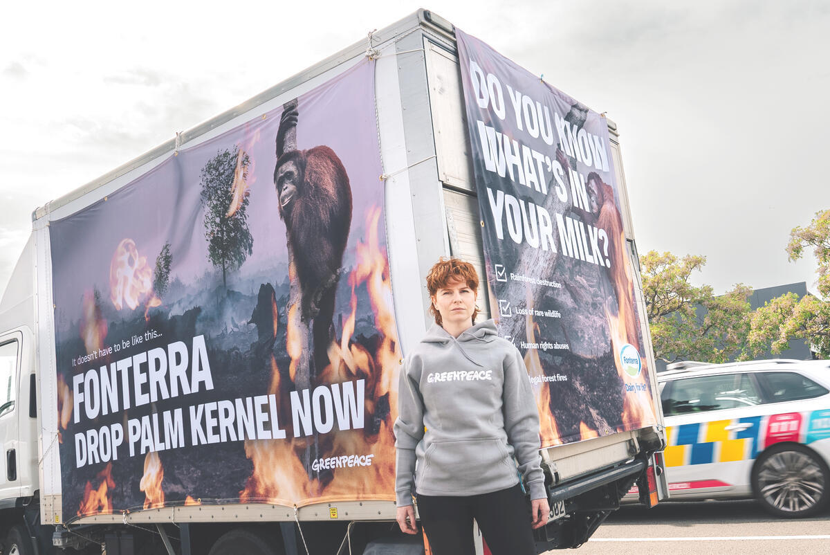 Greenpeace confronts Fonterra AGM attendees with rainforest destruction, dying orangutans