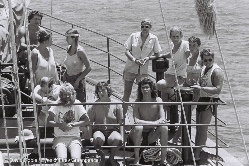 Crew aboard the Rainbow Warrior in April 1985