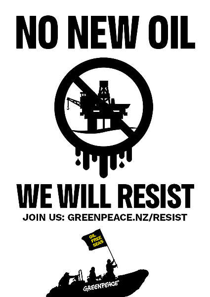 White No new oil poster - click to download PDF

READS:
No new oil
We will resist
greenpeace.nz/resist