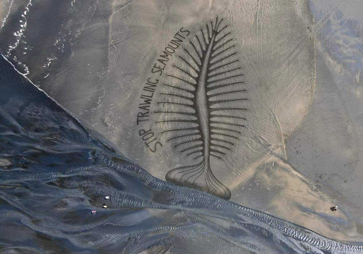 Coral sand art at Piha beach in Auckland, New Zealand. Art by Beach Tagger @BeachTagger on IG.