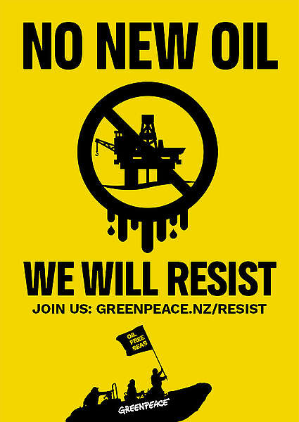 Yellow No new oil poster - click to download PDF

READS:
No new oil
We will resist
greenpeace.nz/resist