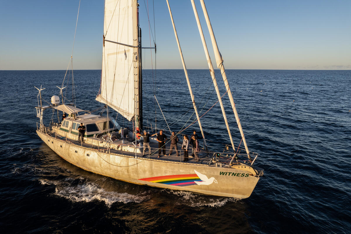 Witness, the Greenpeace sailboat, when it toured around the area of the Argentine Sea where the oil industry plans to carry out seismic explorations, off the coast of Buenos Aires, Río Negro and Chubut.