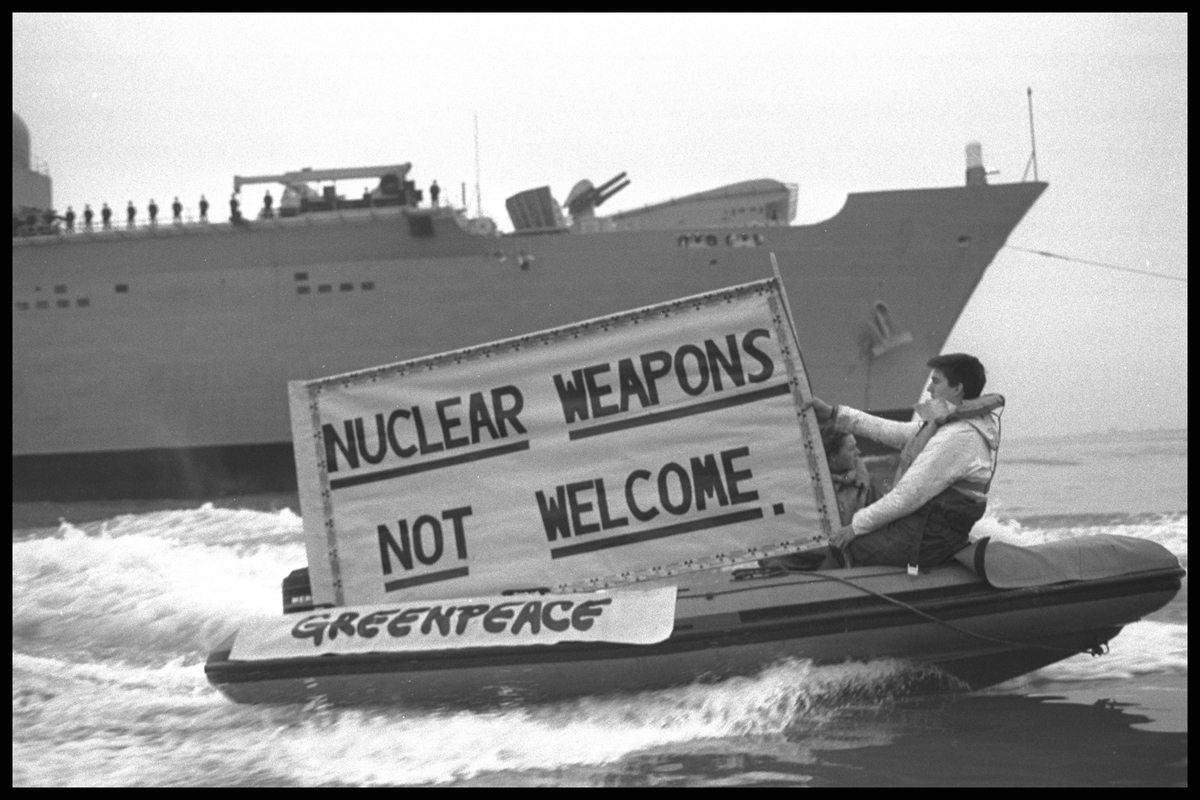 Nuclear Free Seas Action HMS Ark Royal. © Greenpeace
