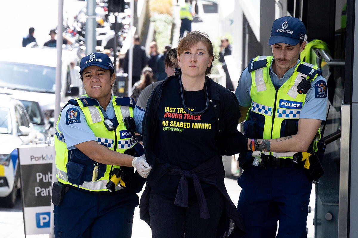 No Seabed Mining Protest at Straterra HQ in Wellington. © Marty Melville / Greenpeace