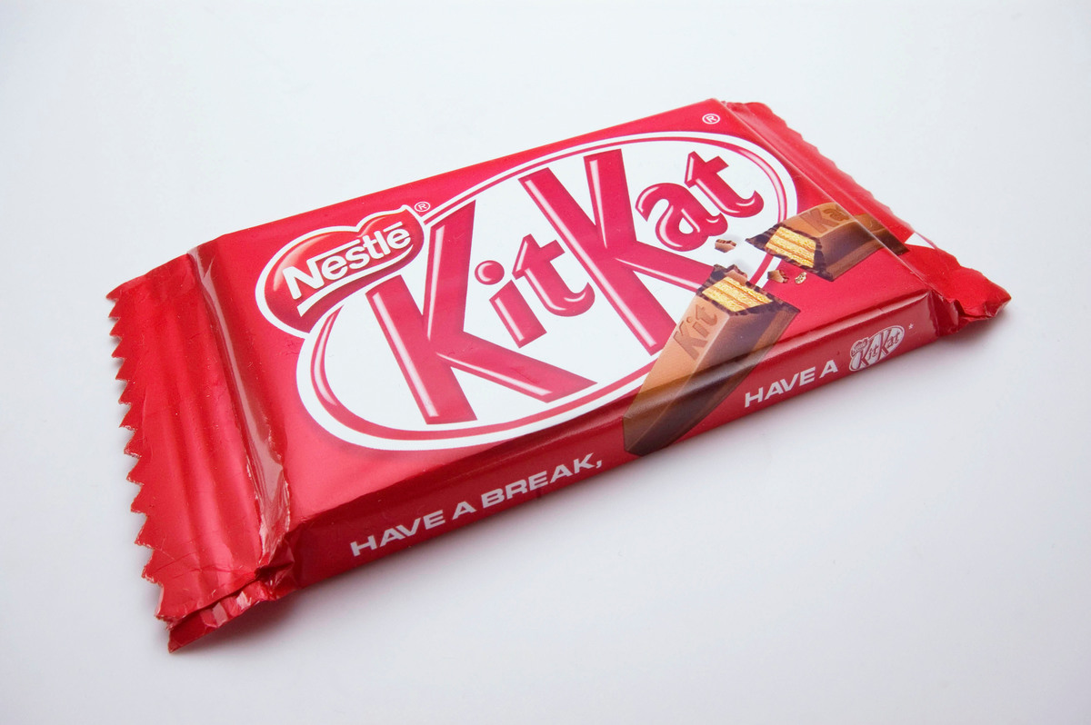 Kitkat Bar in Germany Kitkat chocolate bar produced with palm oil as vegetable fat. Palm oil is grown on plantations for which rainforest has been destroyed.