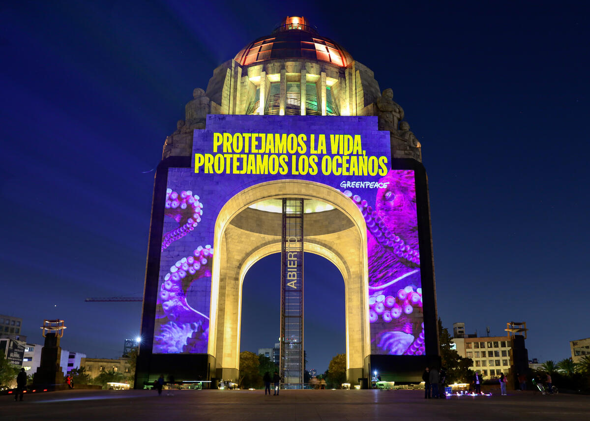 Marcelo Ebrard Calls to Protect the Oceans - Projections in Mexico. © Greenpeace
