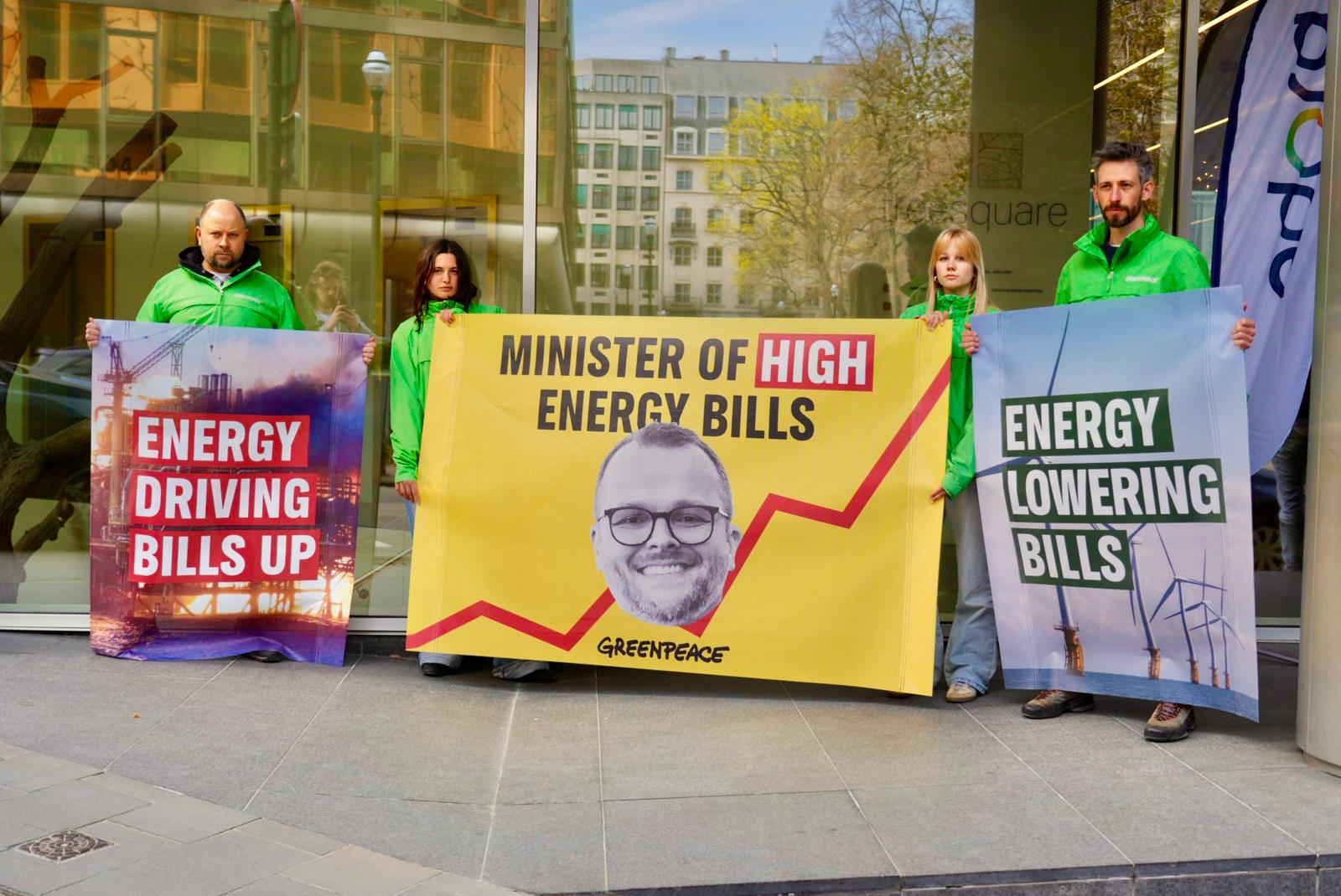 Greenpeace-actie bij Belgian Wind Day met boodschap voor energieminister Mathieu Bihet