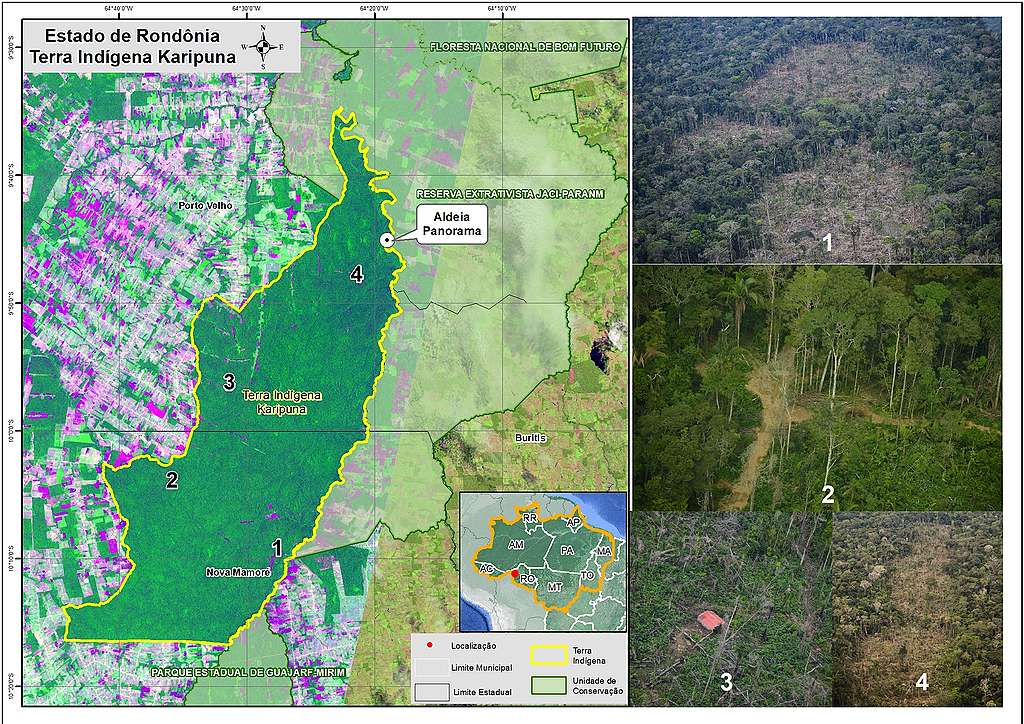 Fotos georeferenciadas evidenciam áreas invadidas por madeireiros dentro da Terra Indígena Karipuna
