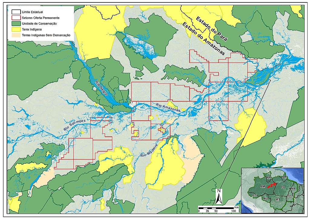 Mapa dos blocos de petróleo na região do Amazonas
