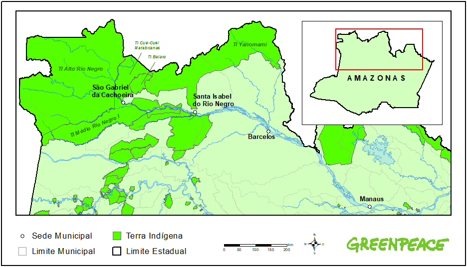 Mapa mostra São Gabriel da Cachoeira, na região conhecida como “Cabeça do Cachorro” devido ao seu formato no mapa brasileiro, que lembra a cabeça do animal Mapa mostra São Gabriel da Cachoeira, na região conhecida como “Cabeça do Cachorro” devido ao seu formato no mapa brasileiro, que lembra a cabeça do animal