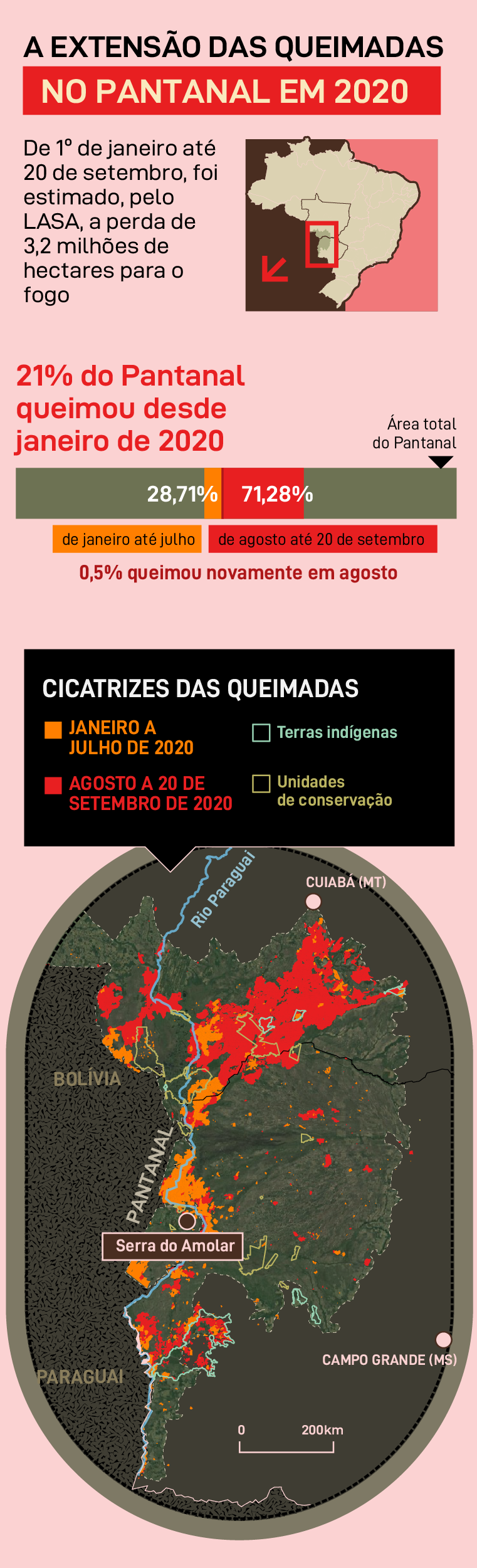 A extensão das queimadas no Pantanal em 2020
