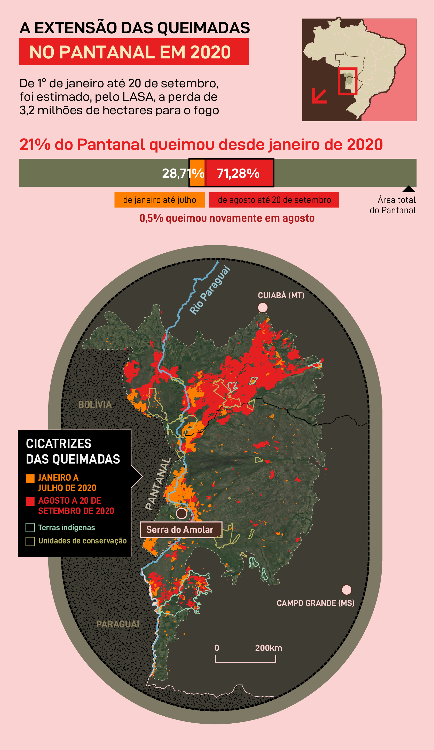 A extensão das queimadas no Pantanal em 2020