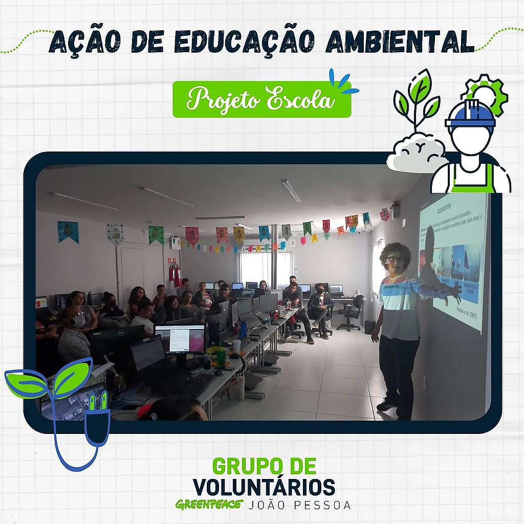 Ilustração que mostra a ação de educação ambiental.