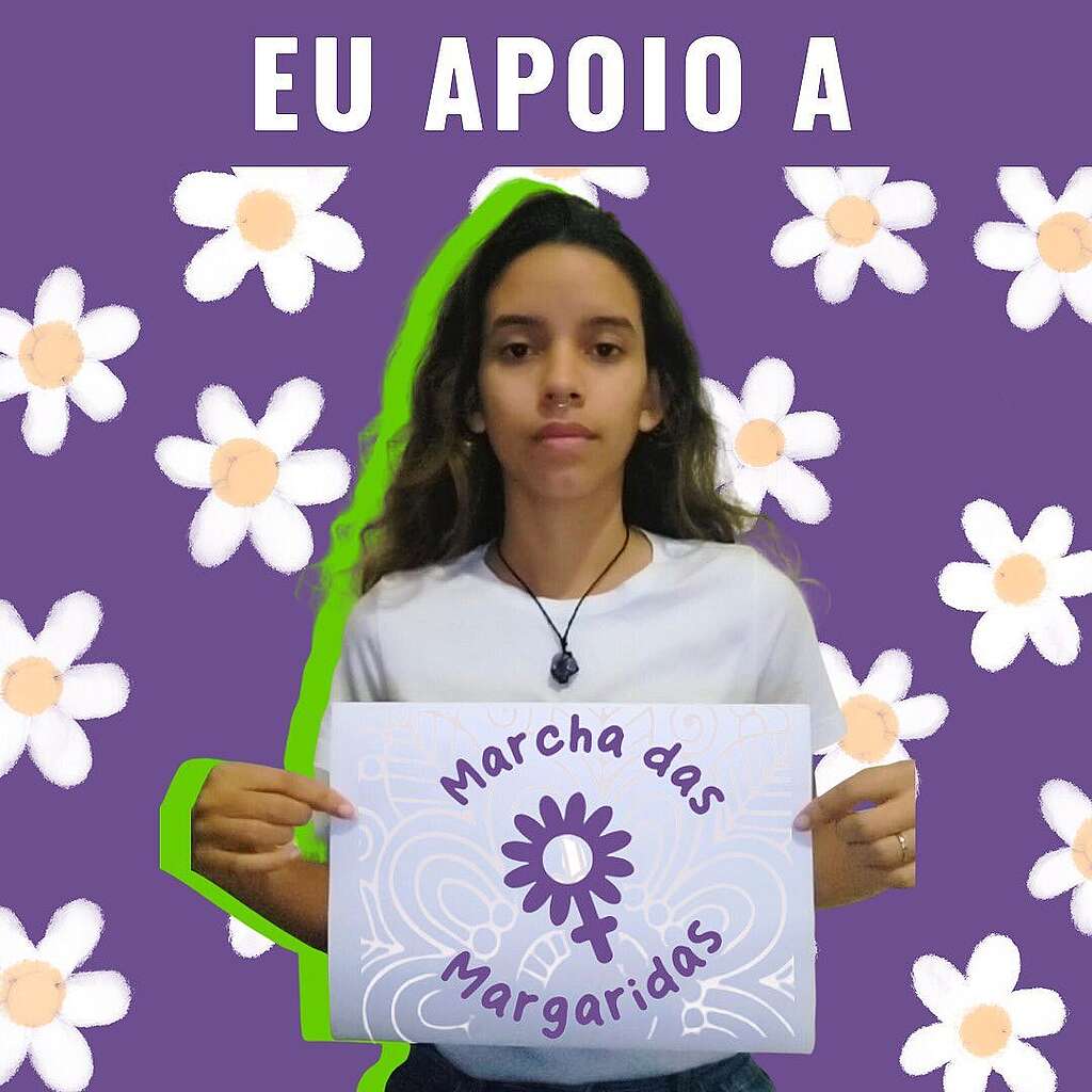 Arte com foto de voluntária em mobilização online Arte com foto de voluntária em mobilização online