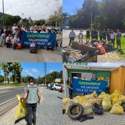 Montagem com quatro fotografias de voluntários em ação do Dia Mundial da Limpeza Montagem com quatro fotografias de voluntários em ação do Dia Mundial da Limpeza