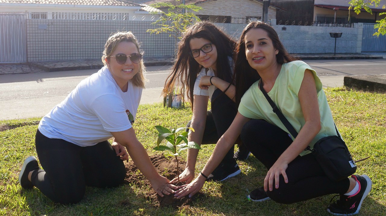 Fotografia de voluntárias em ação de plantio