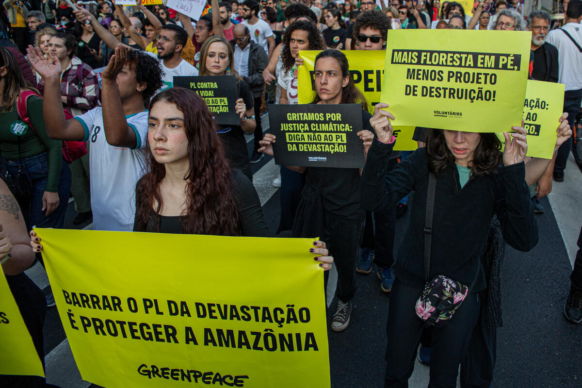 Protest against the Devastation Bill in São Paulo, Brazil. © Victor Bravo / Greenpeace Protest against the Devastation Bill in São Paulo, Brazil. © Victor Bravo / Greenpeace