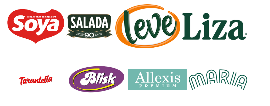 logos das marcas Soya, Salada, Leve, Liza, Tarantella, Blisk, Allexis, Maria