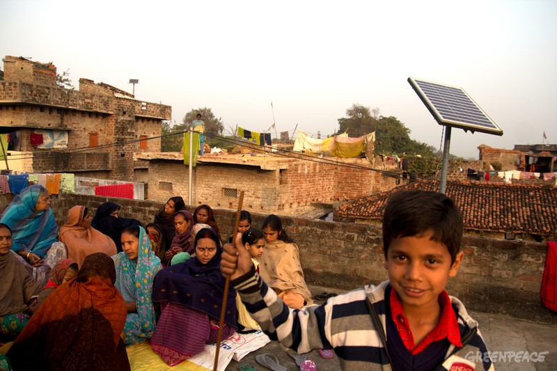 31st January, 2014 :  Village women are singing folk songs on roof of a house in Dharnai village, block Makhdumpur, district Jehanabad, Bihar. People of Dharnai had facility of electricity supplied by the state Government but this infrastructure is no more available since last 33 years. Diesel generators are the only source of electricity in these villages. So development of solar power micro grid to electrify the entire village brings new hope in the villagers. 