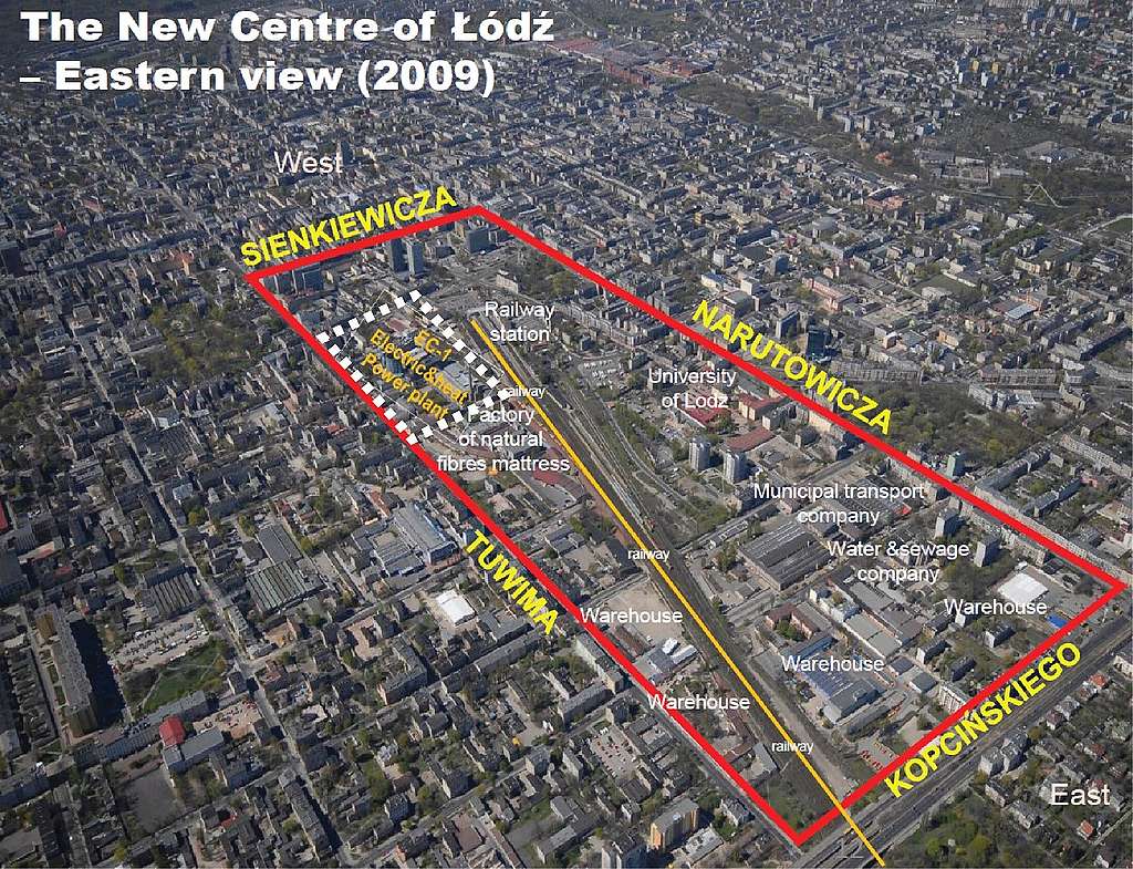 Изглед към зоната за нов градски център на Лодз, включително EC1