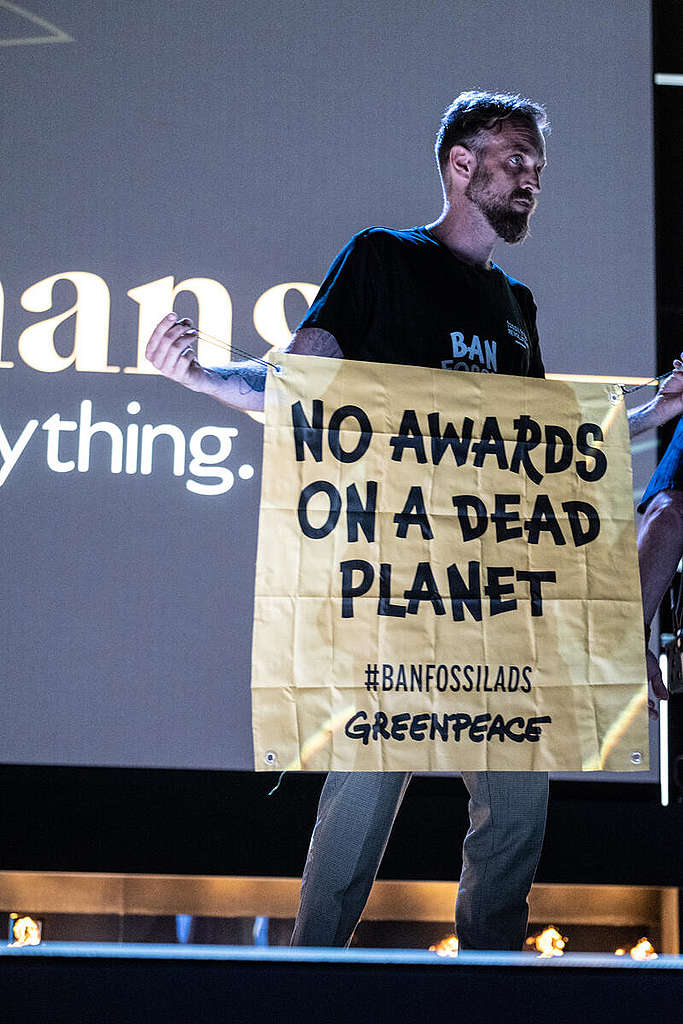 Greenpeace Activist Crashes Cannes Lions Opening Ceremony. © Greenpeace Greenpeace Activist Crashes Cannes Lions Opening Ceremony. © Greenpeace