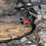 Aerial view of Syncrude Aurora tar sands mine in the Boreal forest north of Fort McMurray, northern Alberta.
