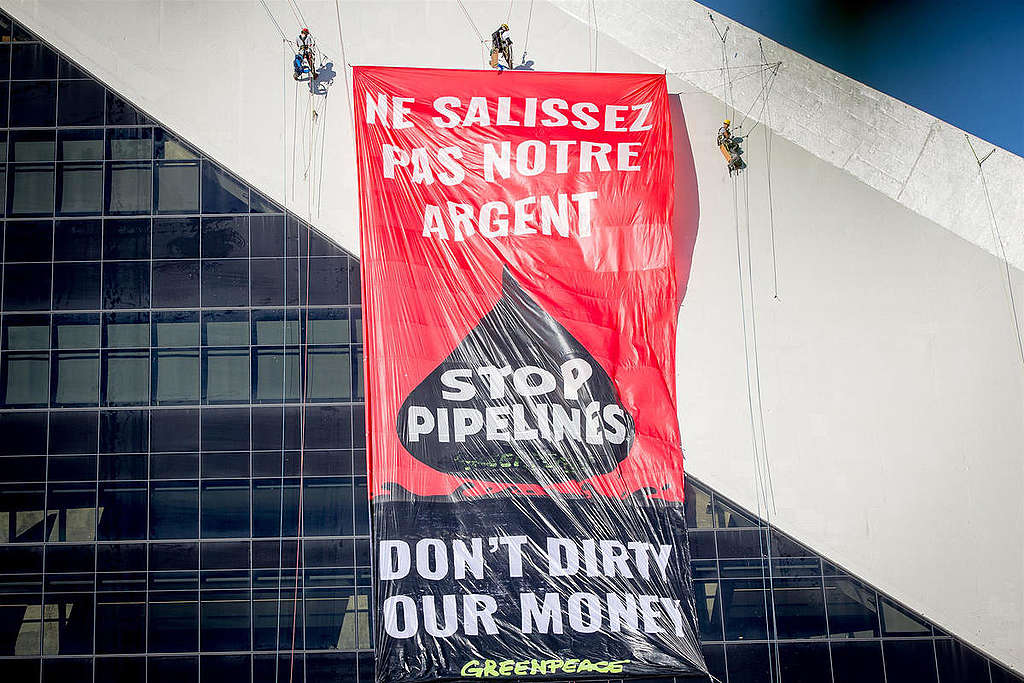 Greenpeace Canada Activists Climb Olympic Park Tower in Montreal