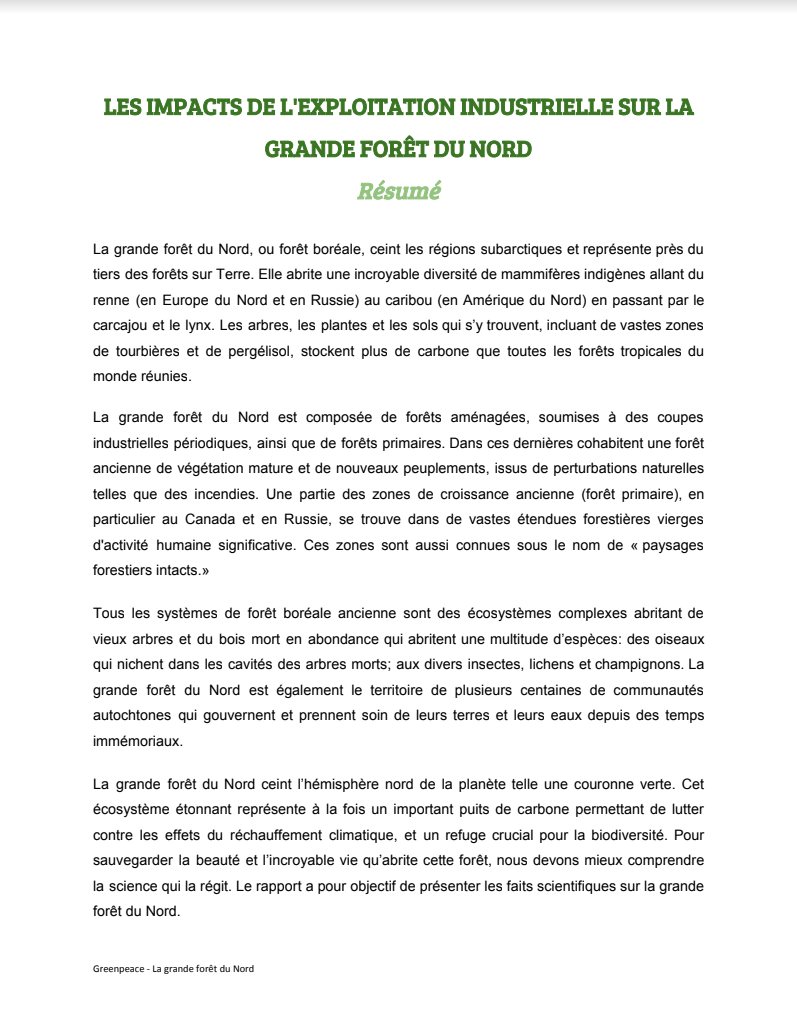 Les impacts de l’exploitation industrielle sur la grande forêt du Nord