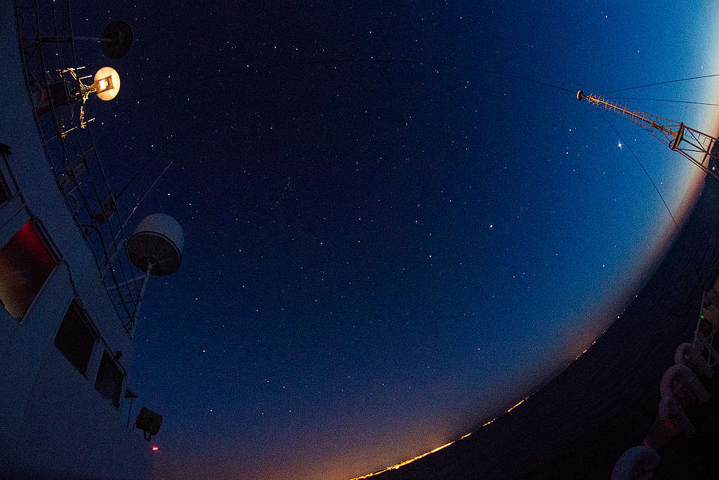 Esperanza at Night - On Route to Haida Gwaii. © Greenpeace / Keri Coles