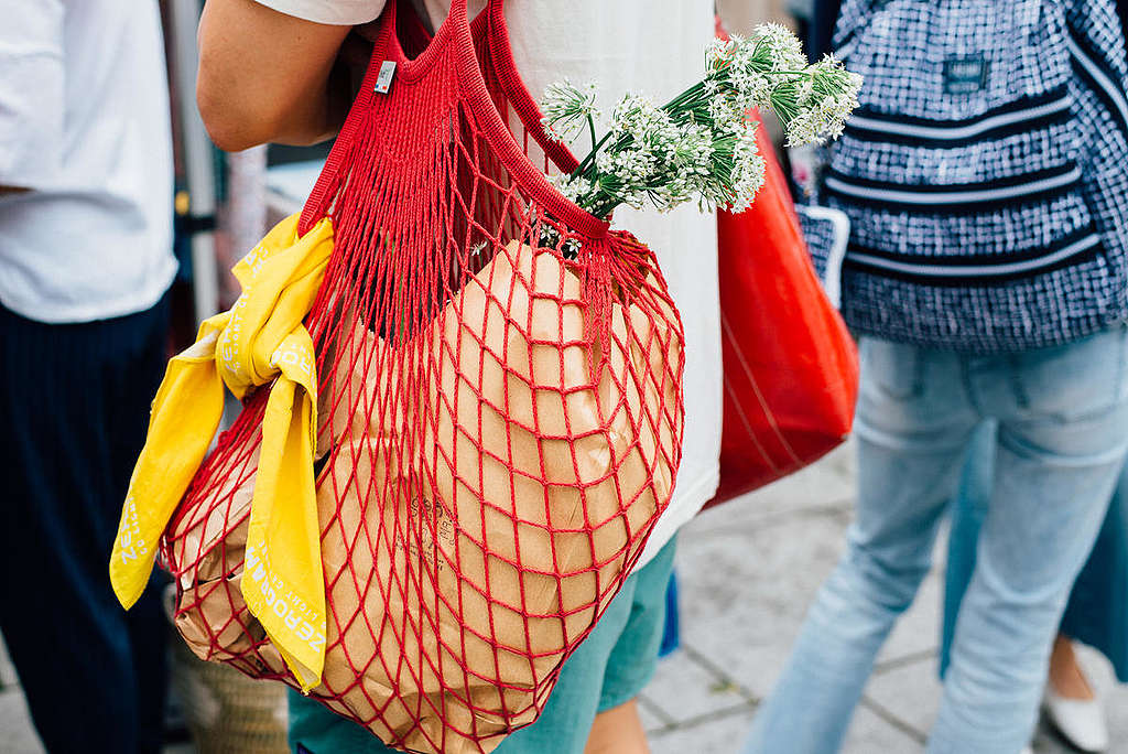 Sac réutilisable dans un marché fermier en Corée du Sud