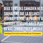 Sondage Environics : deux tiers des Canadien.ne.s souhaitent que la relance fédérale donne la priorité aux énergies renouvelables plutôt qu'aux combustibles fossiles