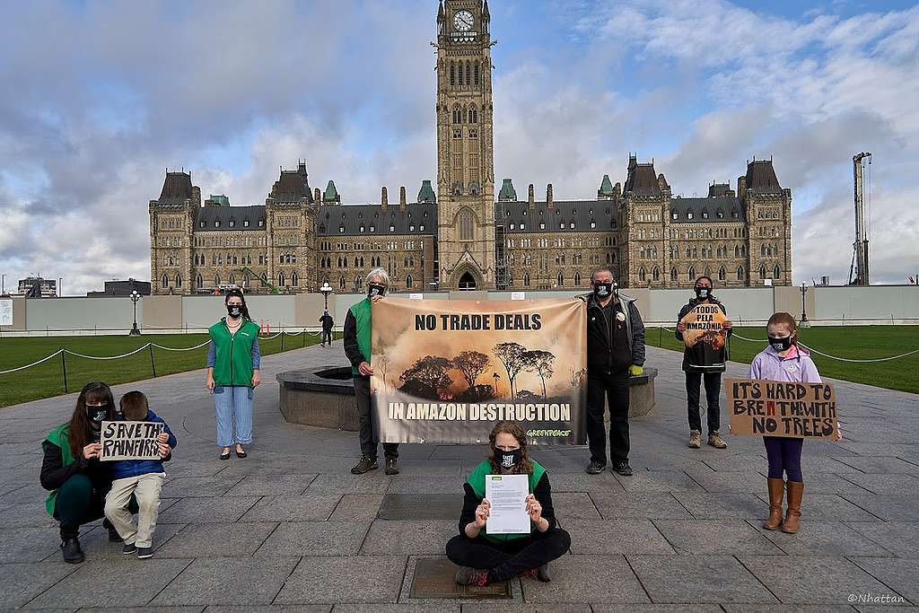 Greenpeace Canada Amazon protest on Parliament Hill, October 2020