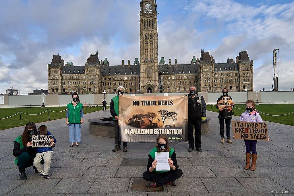 Greenpeace Canada Amazon protest on Parliament Hill, October 2020 Greenpeace Canada Amazon protest on Parliament Hill, October 2020
