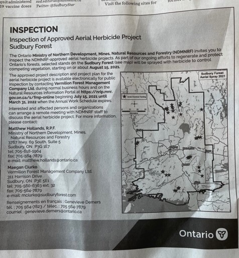 Notice published in Sudbury newspaper Notice published in Sudbury newspaper