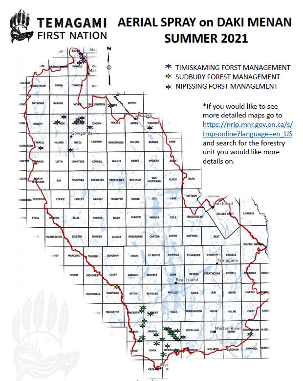 map of all glyphosate spraying in Temagami First Nation