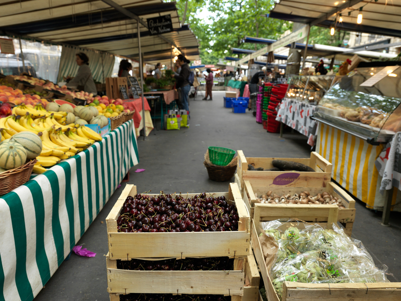 Ecological produce at Raspail Market in central Paris. It is one of the largest ecological markets in Paris.