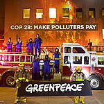 Hours before the start of COP28, Greenpeace Canada activists and supporters stand alongside a projection of the mass devastation caused by forest fires on Environmental Minister Steven Guilbeault’s office in Montreal, as a fire truck serves as a stark reminder of this summer’s wildfire season. “Make Polluters Pay” shines bright as Greenpeace is denouncing the fossil fuel industry's role in exacerbating the climate crisis, and specifically extreme weather like wildfires. Greenpeace is demanding the federal government introduce a climate damages tax on the Canadian fossil fuel industry to finance the UN Loss & Damage fund, and ensure communities hit hardest by the climate crisis will receive the essential assistance they need.
English