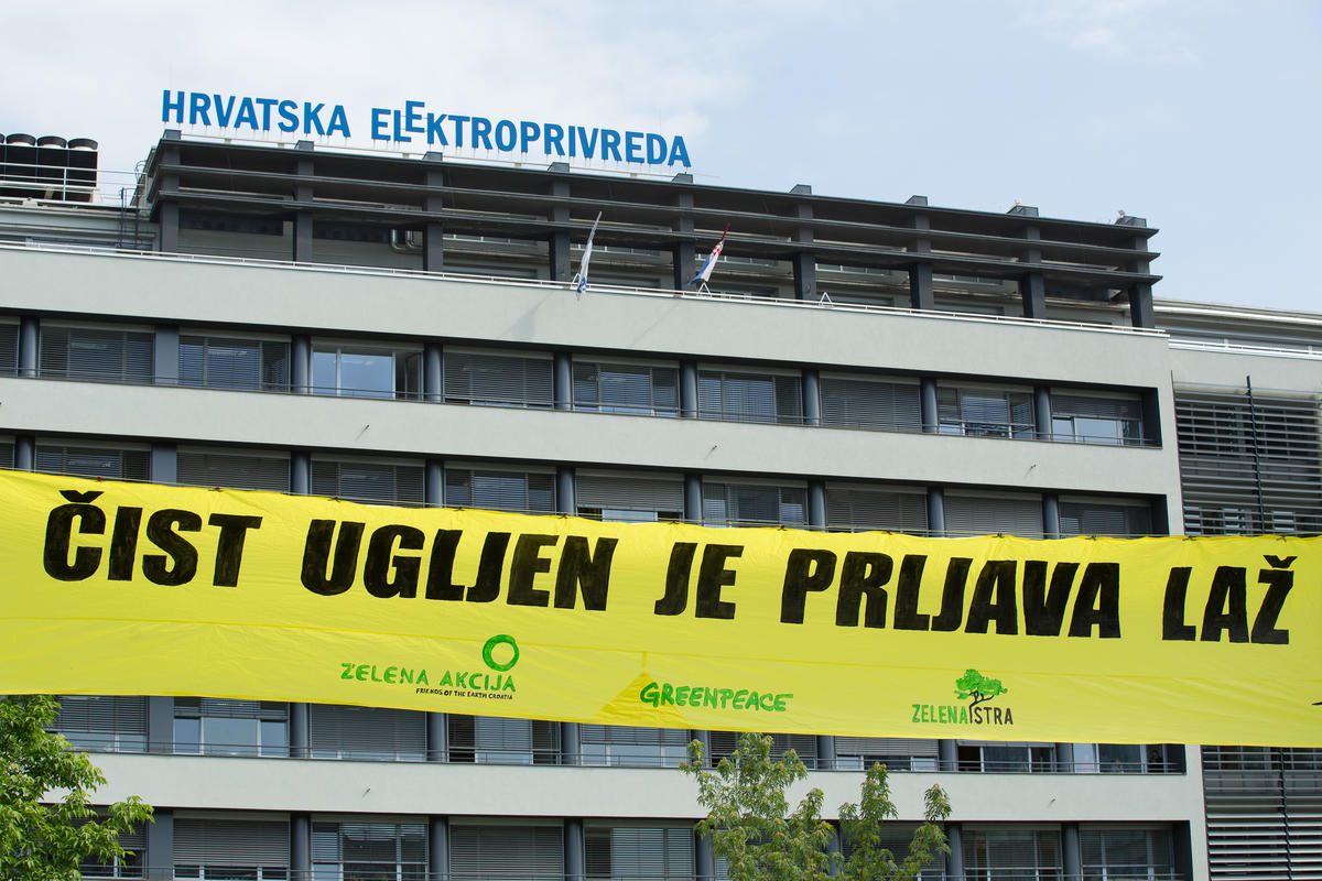 Anti-coal Protest in Front of Main Energy Utility in Croatia. © Maja Bota / Greenpeace