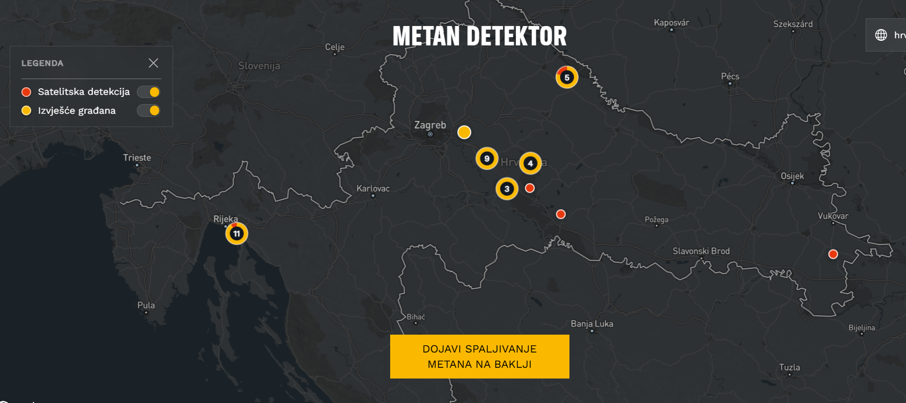 Metan detektor – interaktivna karta spaljivanja metana na baklji