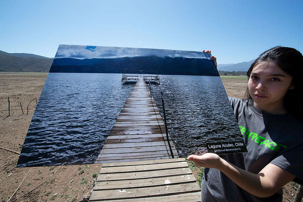 Climate Emergency Action at Laguna de Aculeo in Chile. © Martin Katz / Greenpeace Climate Emergency Action at Laguna de Aculeo in Chile. © Martin Katz / Greenpeace